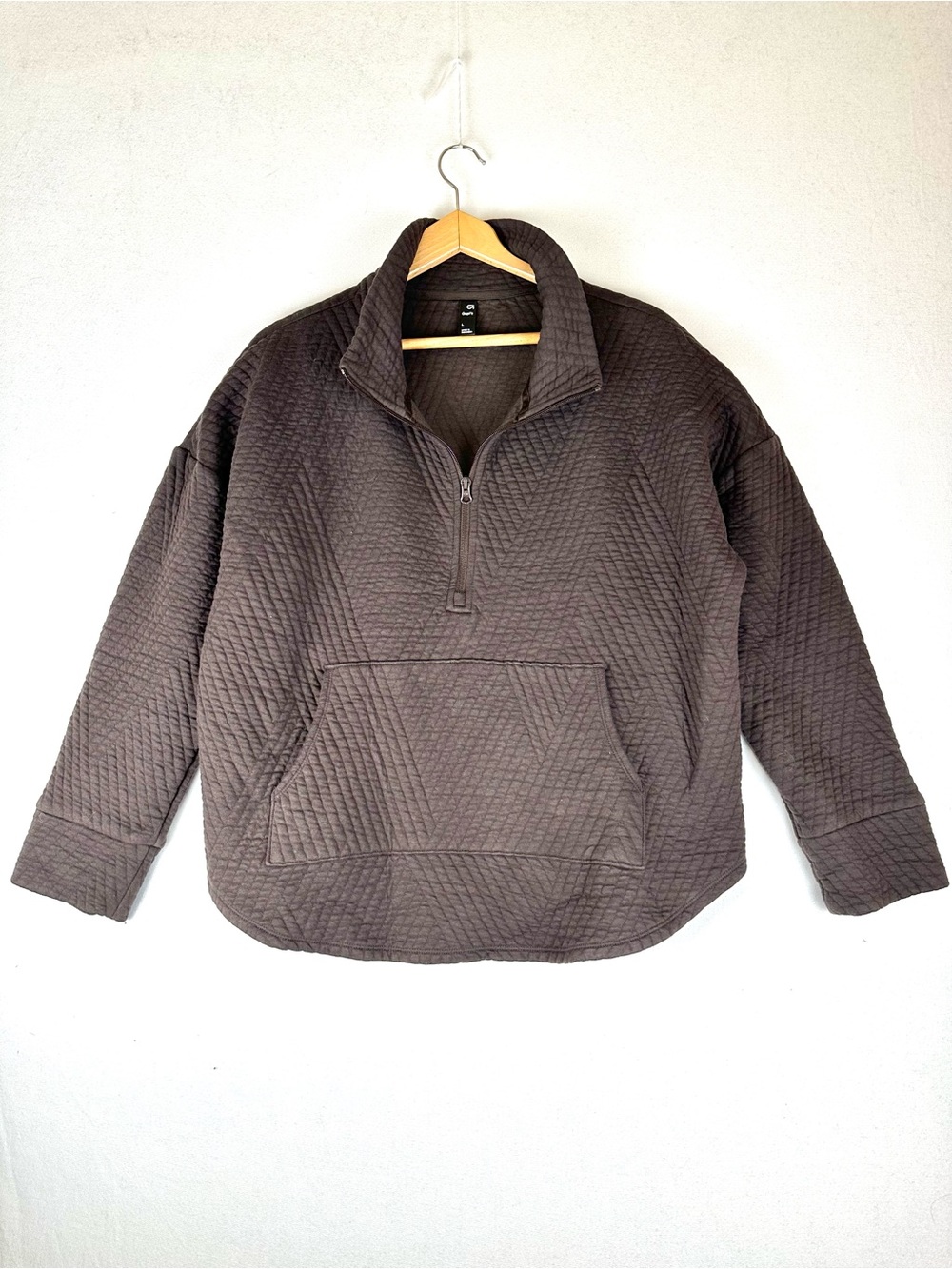 Gap Quilted Quarter Zip Pullover Sweatshirt Brown Cozy